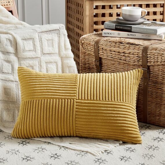 FDTERN 2er Set Kurkuma Kordsamt Kissenbezug 35x60CM Weich Moderne Dekorative Kissenbezüge Kissenhülle Dekokissenbezug Sofakissen Dekokissen Boho Herbst Deko für Sofa Schlafzimmer Wohnzimmer Balkon