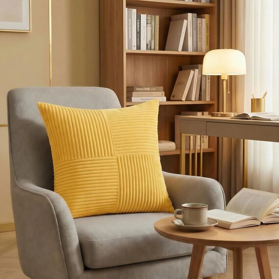 FDTERN 2er Set Hellgelb Kordsamt Kissenbezug 50x50CM Weich Moderne Dekorative Kissenbezüge Kissenhülle Dekokissenbezug Sofakissen Dekokissen Boho Herbst Deko für Sofa Schlafzimmer Wohnzimmer Balkon