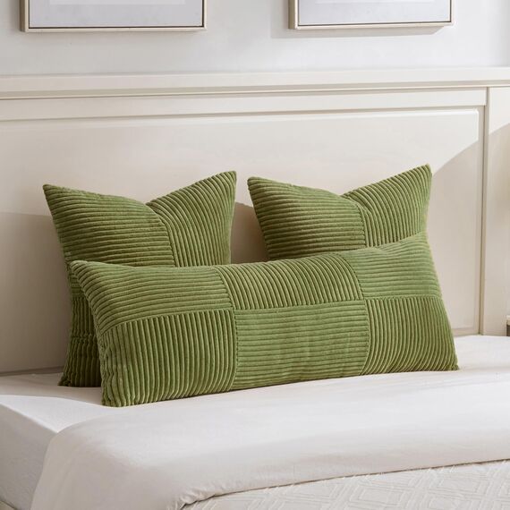 FDTERN 2er Set Gras Grün Kordsamt Kissenbezug 60x60 Weich Moderne Dekorative Kissenbezüge Kissenhülle Dekokissenbezug Sofakissen Dekokissen Boho Deko für Sofa Schlafzimmer Wohnzimmer Bett