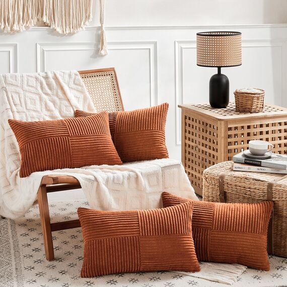 FDTERN 2er Set Rostrot Kordsamt Kissenbezug 30x60CM Weich Moderne Dekorative Kissenbezüge Kissenhülle Dekokissenbezug Sofakissen Dekokissen Boho Herbst Deko für Sofa Schlafzimmer Wohnzimmer Balkon