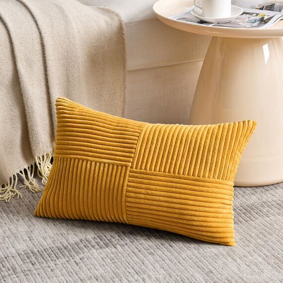FDTERN 2er Set Gelb Kordsamt Kissenbezug 35x60CM Weich Moderne Dekorative Kissenbezüge Kissenhülle Dekokissenbezug Sofakissen Dekokissen Boho Herbst Deko für Sofa Schlafzimmer Wohnzimmer Balkon