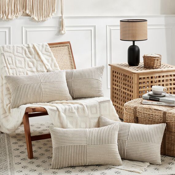 FDTERN 2er Set Taupe Kordsamt Kissenbezug 40x60CM Weich Moderne Dekorative Kissenbezüge Kissenhülle Dekokissenbezug Sofakissen Dekokissen Boho Deko für Sofa Schlafzimmer Wohnzimmer Balkon