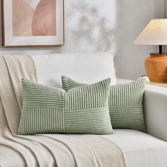 FDTERN 2er Set Salbeigrün Kordsamt Kissenbezug 40x70 Weich Moderne Dekorative Kissenbezüge Kissenhülle Dekokissenbezug Sofakissen Dekokissen Boho Deko für Sofa Schlafzimmer Wohnzimmer Bett