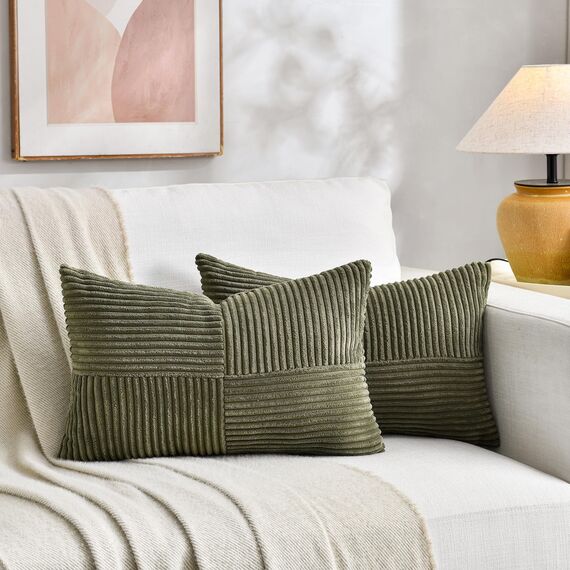 FDTERN 2er Set Olivgrün Kissenbezug 40x65 cm Weich Moderne Dekorative Kissenbezüge Kissenhülle Dekokissenbezug Sofakissen Dekokissen Boho Deko für Sofa Schlafzimmer Wohnzimmer Bett