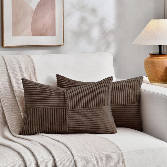 FDTERN 2er Set Dunkelbraun Kissenbezug 40x65 cm Weich Moderne Dekorative Kissenbezüge Kissenhülle Dekokissenbezug Sofakissen Dekokissen Boho Deko für Sofa Schlafzimmer Wohnzimmer Bett