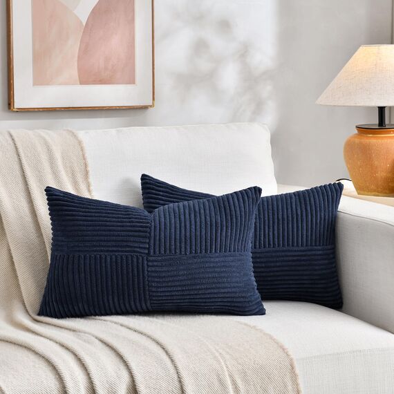 FDTERN 2er Set Navy Blau Kissenbezug 40x65 cm Weich Moderne Dekorative Kissenbezüge Kissenhülle Dekokissenbezug Sofakissen Dekokissen Boho Deko für Sofa Schlafzimmer Wohnzimmer Bett