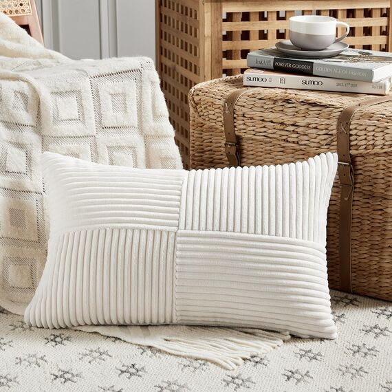 FDTERN 2er Set Creme Weiß Kordsamt Kissenbezug 40x80CM Weich Moderne Dekorative Kissenbezüge Kissenhülle Dekokissenbezug Sofakissen Dekokissen Boho Deko für Sofa Schlafzimmer Wohnzimmer Bett