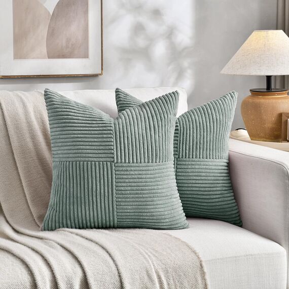 FDTERN 2er Set Graublau Kordsamt Kissenbezug 60x60CM Weich Moderne Dekorative Kissenbezüge Kissenhülle Dekokissenbezug Sofakissen Dekokissen Boho Deko für Sofa Schlafzimmer Wohnzimmer Bett