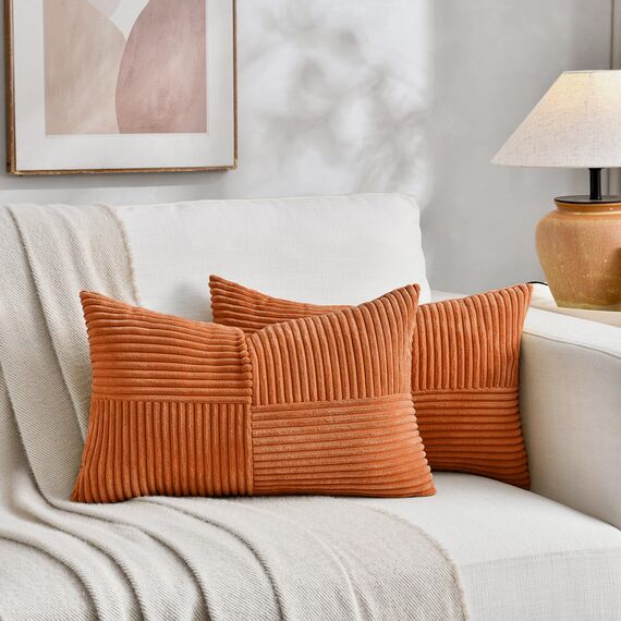 FDTERN 2er Set Orange Kordsamt Kissenbezug 40x60CM Weich Moderne Dekorative Kissenbezüge Kissenhülle Dekokissenbezug Sofakissen Dekokissen Boho Herbst Deko für Sofa Schlafzimmer Wohnzimmer Balkon