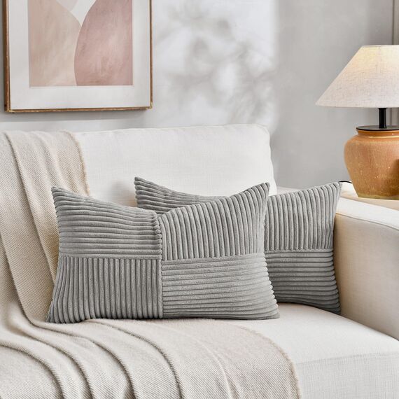 FDTERN 2er Set Hellgrau Kordsamt Kissenbezug 35x60CM Weich Moderne Dekorative Kissenbezüge Kissenhülle Dekokissenbezug Sofakissen Dekokissen Boho Deko für Sofa Schlafzimmer Wohnzimmer Balkon