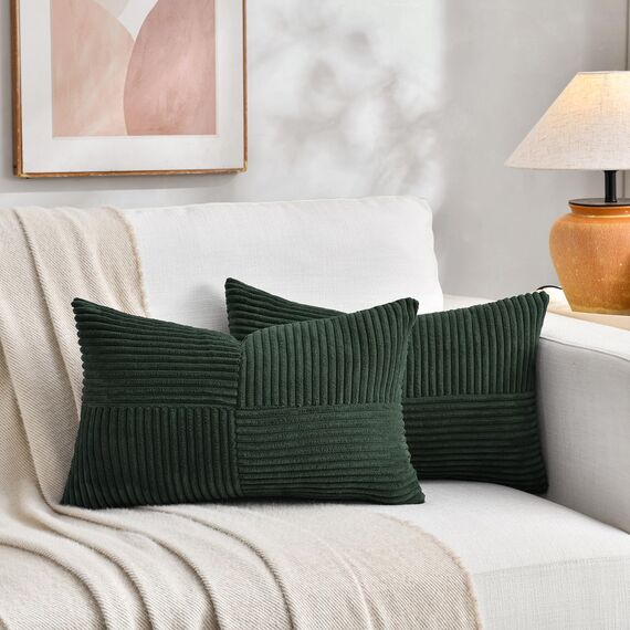 FDTERN 2er Set Dunkelgrün Kissenbezug 40x65 cm Weich Moderne Dekorative Kissenbezüge Kissenhülle Dekokissenbezug Sofakissen Dekokissen Boho Deko für Sofa Schlafzimmer Wohnzimmer Bett