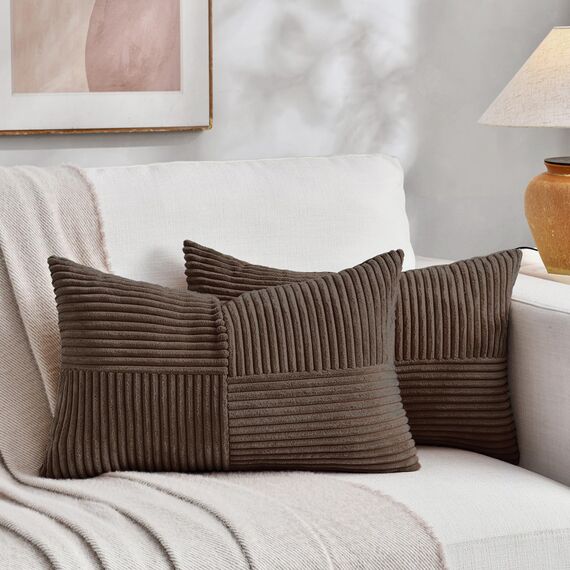 FDTERN 2er Set Dunkelbraun Kissenbezug 40x65 cm Weich Moderne Dekorative Kissenbezüge Kissenhülle Dekokissenbezug Sofakissen Dekokissen Boho Deko für Sofa Schlafzimmer Wohnzimmer Bett