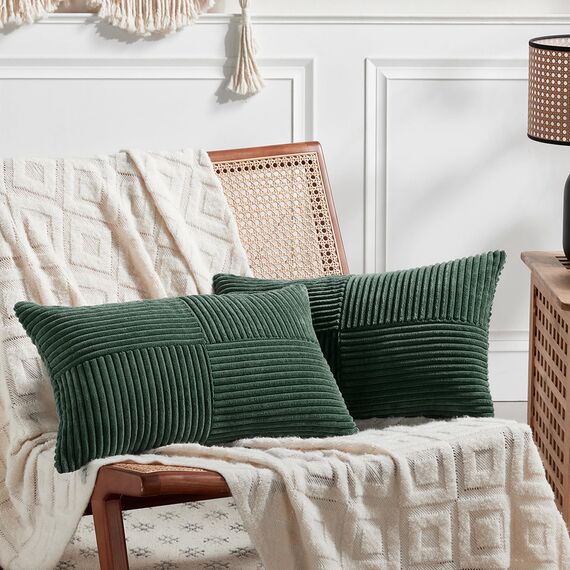 FDTERN 2er Set Dunkelgrün Kordsamt Kissenbezug 35x60 Weich Dekorative Kissenbezüge Kissenhülle Dekokissenbezug Sofakissen Dekokissen Boho Deko für Sofa Schlafzimmer Wohnzimmer