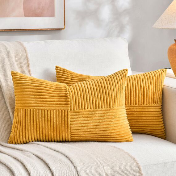 FDTERN 2er Set Gelb Kordsamt Kissenbezug 40x60CM Weich Moderne Dekorative Kissenbezüge Kissenhülle Dekokissenbezug Sofakissen Dekokissen Boho Herbst Deko für Sofa Schlafzimmer Wohnzimmer Balkon