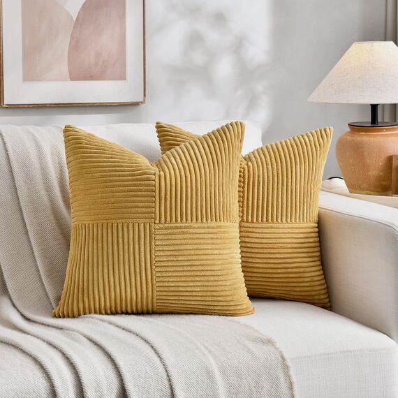 FDTERN 2er Set Kurkuma Kordsamt Kissenbezug 60x60CM Weich Moderne Dekorative Kissenbezüge Kissenhülle Dekokissenbezug Sofakissen Dekokissen Boho Herbst Deko für Sofa Schlafzimmer Wohnzimmer Bett