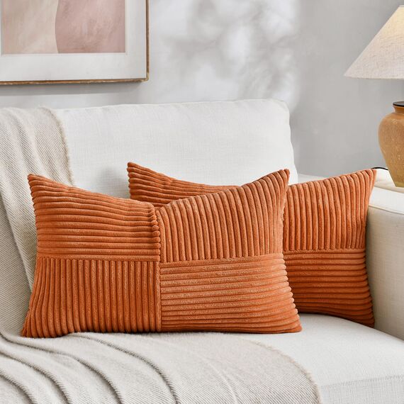 FDTERN 2er Set Orange Kordsamt Kissenbezug 35x60CM Weich Moderne Dekorative Kissenbezüge Kissenhülle Dekokissenbezug Sofakissen Dekokissen Boho Herbst Deko für Sofa Schlafzimmer Wohnzimmer Balkon