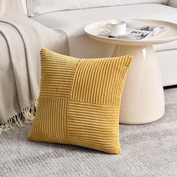 FDTERN 2er Set Kurkuma Kordsamt Kissenbezug 60x60CM Weich Moderne Dekorative Kissenbezüge Kissenhülle Dekokissenbezug Sofakissen Dekokissen Boho Herbst Deko für Sofa Schlafzimmer Wohnzimmer Bett