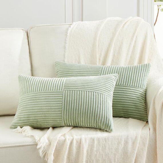 FDTERN 2er Set Salbeigrün Kordsamt Kissenbezug 50x70CM Weich Moderne Dekorative Kissenbezüge Kissenhülle Dekokissenbezug Sofakissen Dekokissen Boho Deko für Sofa Schlafzimmer Wohnzimmer Bett
