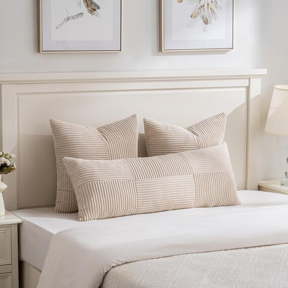 FDTERN 2er Set Khaki Kordsamt Kissenbezug 70x70 Weich Moderne Dekorative Kissenbezüge Kissenhülle Dekokissenbezug Sofakissen Dekokissen Beige Boho Deko für Sofa Schlafzimmer Wohnzimmer Bett