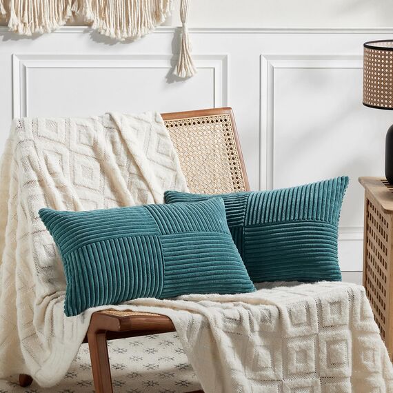 FDTERN 2er Set Blaugrün Kordsamt Kissenbezug 40x70 Weich Moderne Dekorative Kissenbezüge Kissenhülle Dekokissenbezug Sofakissen Dekokissen Boho Deko für Sofa Schlafzimmer Wohnzimmer Bett