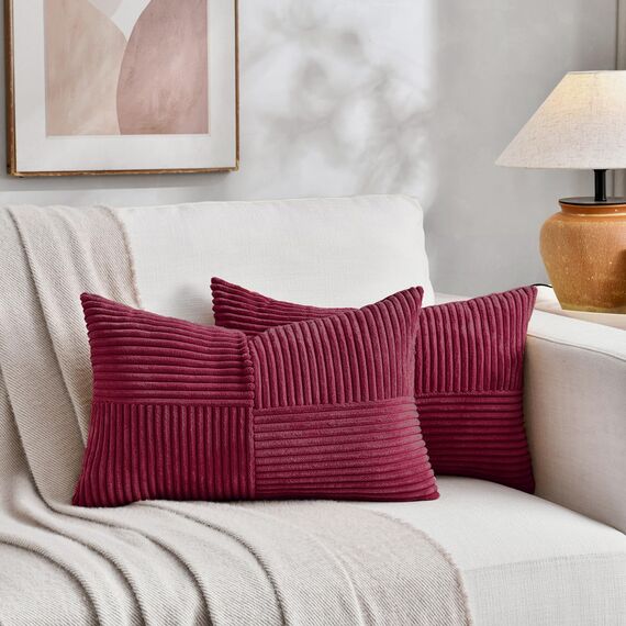 FDTERN 2er Set Weinrot Kissenbezug 40x65 cm Weich Moderne Dekorative Kissenbezüge Kissenhülle Dekokissenbezug Sofakissen Dekokissen Boho Deko für Sofa Schlafzimmer Wohnzimmer Bett