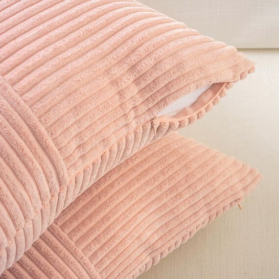 FDTERN 2er Set Lachsrosa Kordsamt Kissenbezug 50x70CM Weich Moderne Dekorative Kissenbezüge Kissenhülle Dekokissenbezug Sofakissen Dekokissen Boho Deko für Sofa Schlafzimmer Wohnzimmer Bett