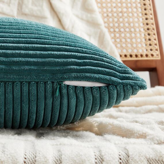 FDTERN 2er Set Blaugrün Kordsamt Kissenbezug 70x70 Weich Moderne Dekorative Kissenbezüge Kissenhülle Dekokissenbezug Sofakissen Dekokissen Boho Deko für Sofa Schlafzimmer Wohnzimmer Bett