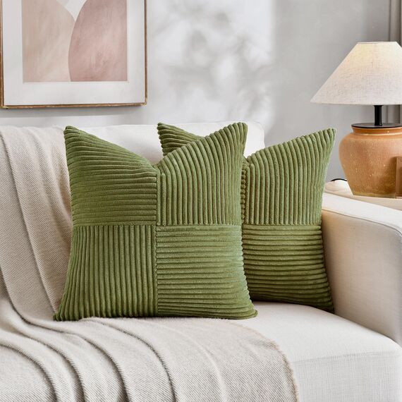 FDTERN 2er Set Gras Grün Kordsamt Kissenbezug 70x70 Weich Moderne Dekorative Kissenbezüge Kissenhülle Dekokissenbezug Sofakissen Dekokissen Boho Deko für Sofa Schlafzimmer Wohnzimmer Bett