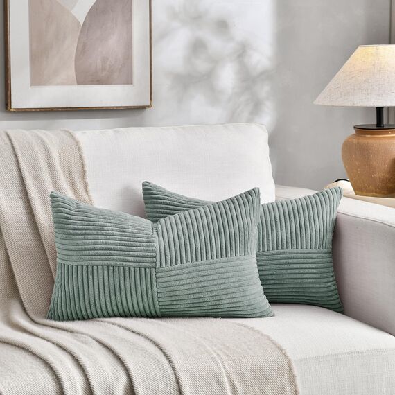 FDTERN 2er Set Graublau Kordsamt Kissenbezug 40x70 Weich Moderne Dekorative Kissenbezüge Kissenhülle Dekokissenbezug Sofakissen Dekokissen Boho Deko für Sofa Schlafzimmer Wohnzimmer Bett