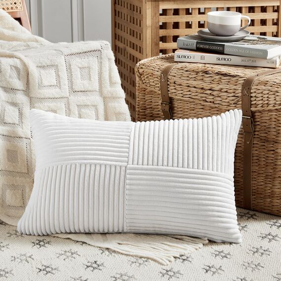 FDTERN 2er Set Reines Weiß Kordsamt Kissenbezug 50x70CM Weich Moderne Dekorative Kissenbezüge Kissenhülle Dekokissenbezug Sofakissen Dekokissen Boho Deko für Sofa Schlafzimmer Wohnzimmer Bett