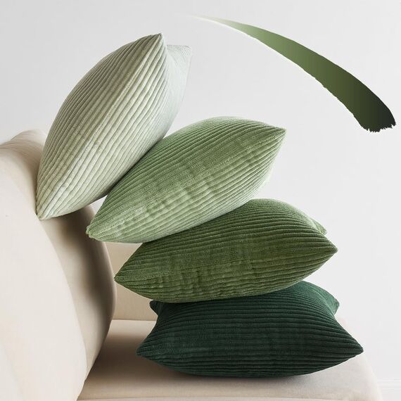 EMEMA Kissenbezug 45x45 cm Kordsamt Kissenbezüge 4er Set Dekokissen Sofakissen Kord Kissenhülle Zierkissenbezug Dekorative Cord Kissen Weiche für Sofa Wohnzimmer Schlafzimmer Salbeigrün Serie