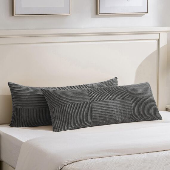 FDTERN 2er Set Dunkelgrau Kissenbezug 40x145 cm Weich Moderne Dekorative Kissenbezüge Kissenhülle Dekokissenbezug Sofakissen Dekokissen Boho Deko für Sofa Schlafzimmer Wohnzimmer Bett