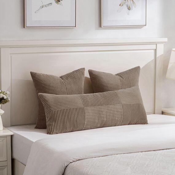 FDTERN 2er Set Hellbraun Kordsamt Kissenbezug 40x145 Weich Moderne Dekorative Kissenbezüge Kissenhülle Dekokissenbezug Sofakissen Dekokissen Boho Deko für Sofa Schlafzimmer Wohnzimmer Bett