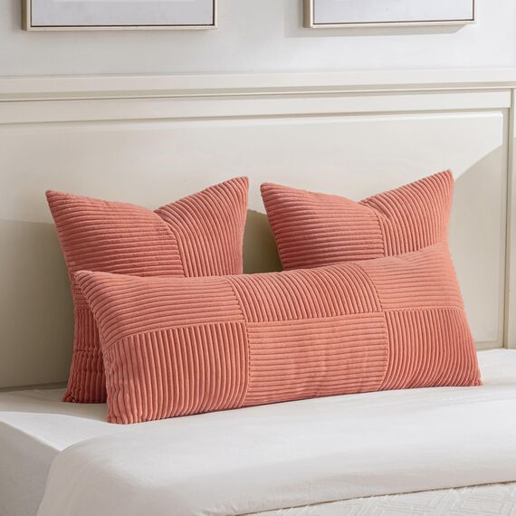 FDTERN 2er Set Korallenrot Kissenbezug 40x145 cm Weich Moderne Dekorative Kissenbezüge Kissenhülle Dekokissenbezug Sofakissen Dekokissen Boho Deko für Sofa Schlafzimmer Wohnzimmer Bett