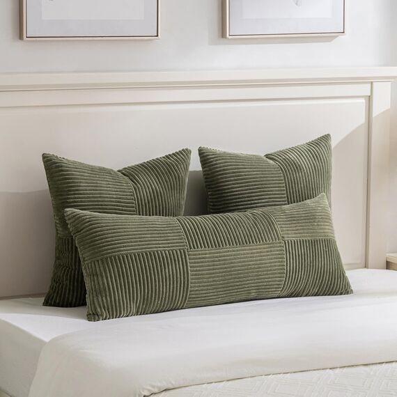 FDTERN 2er Set Olivgrün Kissenbezug 40x145 cm Weich Moderne Dekorative Kissenbezüge Kissenhülle Dekokissenbezug Sofakissen Dekokissen Boho Deko für Sofa Schlafzimmer Wohnzimmer Bett