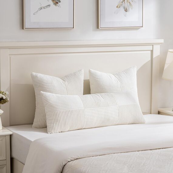 FDTERN 2er Set Creme Kissenbezug 40x145 cm Weich Moderne Dekorative Kissenbezüge Kissenhülle Dekokissenbezug Sofakissen Dekokissen Boho Deko für Sofa Schlafzimmer Wohnzimmer Bett