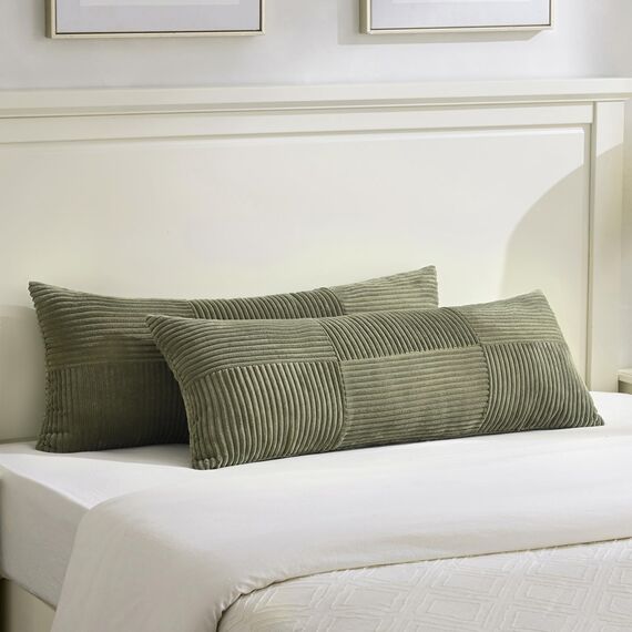 FDTERN 2er Set Olivgrün Kissenbezug 40x145 cm Weich Moderne Dekorative Kissenbezüge Kissenhülle Dekokissenbezug Sofakissen Dekokissen Boho Deko für Sofa Schlafzimmer Wohnzimmer Bett