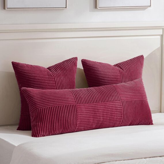 FDTERN 2er Set Weinrot Kissenbezug 40x145 cm Weich Moderne Dekorative Kissenbezüge Kissenhülle Dekokissenbezug Sofakissen Dekokissen Boho Deko für Sofa Schlafzimmer Wohnzimmer Bett