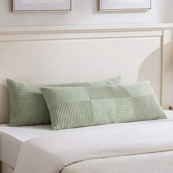 FDTERN 2er Set Salbeigrün Kissenbezug 40x145 cm Weich Moderne Dekorative Kissenbezüge Kissenhülle Dekokissenbezug Sofakissen Dekokissen Boho Deko für Sofa Schlafzimmer Wohnzimmer Bett