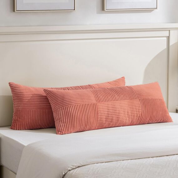 FDTERN 2er Set Korallenrot Kissenbezug 40x145 cm Weich Moderne Dekorative Kissenbezüge Kissenhülle Dekokissenbezug Sofakissen Dekokissen Boho Deko für Sofa Schlafzimmer Wohnzimmer Bett