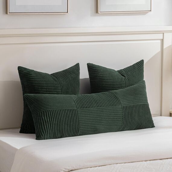 FDTERN 2er Set Dunkelgrün Kissenbezug 40x145 cm Weich Moderne Dekorative Kissenbezüge Kissenhülle Dekokissenbezug Sofakissen Dekokissen Boho Deko für Sofa Schlafzimmer Wohnzimmer Bett