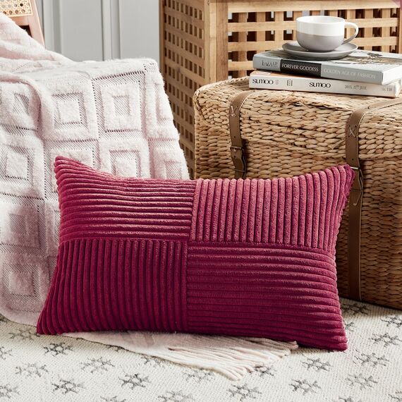 FDTERN 2er Set Weinrot Kordsamt Kissenbezug 40x80CM Weich Moderne Dekorative Kissenbezüge Kissenhülle Dekokissenbezug Sofakissen Dekokissen Boho Deko für Sofa Schlafzimmer Wohnzimmer Bett