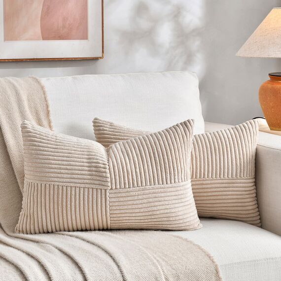 FDTERN 2er Set Khaki Kordsamt Kissenbezug 40x70 Weich Moderne Dekorative Kissenbezüge Kissenhülle Dekokissenbezug Sofakissen Dekokissen Beige Boho Deko für Sofa Schlafzimmer Wohnzimmer Bett