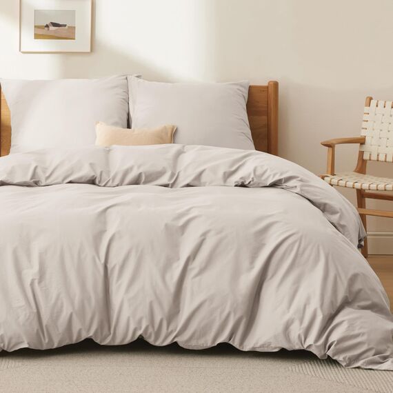 BEDSURE Bettwäsche 155X220 Baumwolle Beige - Bettwäsche-Sets 155 x 220 cm Bettbezug 3teilig mit 2 Kissenbezüge 80x80 cm, Oeko-TEX Bedding Natur mit Reißverschluss