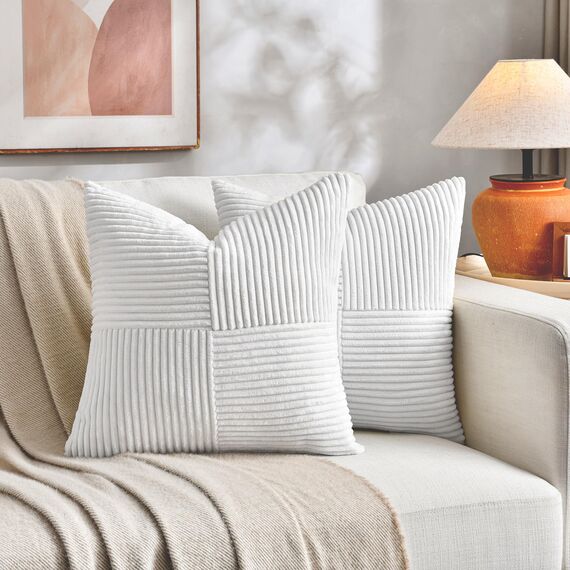 FDTERN 2er Set Reines Weiß Kissenbezug 80x80 cm Weich Moderne Dekorative Kissenbezüge Kissenhülle Dekokissenbezug Sofakissen Dekokissen Boho Deko für Sofa Schlafzimmer Wohnzimmer Bett