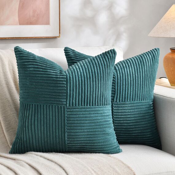 FDTERN 2er Set Blaugrün Kissenbezug 80x80 cm Weich Moderne Dekorative Kissenbezüge Kissenhülle Dekokissenbezug Sofakissen Dekokissen Boho Deko für Sofa Schlafzimmer Wohnzimmer Bett