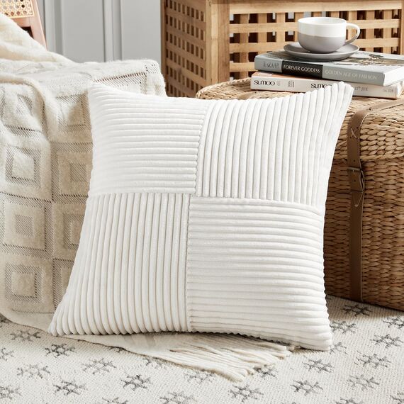 FDTERN 2er Set Creme Kissenbezug 80x80 cm Weich Moderne Dekorative Kissenbezüge Kissenhülle Dekokissenbezug Sofakissen Dekokissen Boho Deko für Sofa Schlafzimmer Wohnzimmer Bett