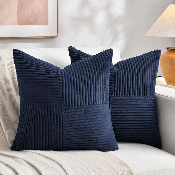 FDTERN 2er Set Navy Blau Kissenbezug 80x80 cm Weich Moderne Dekorative Kissenbezüge Kissenhülle Dekokissenbezug Sofakissen Dekokissen Boho Deko für Sofa Schlafzimmer Wohnzimmer Bett