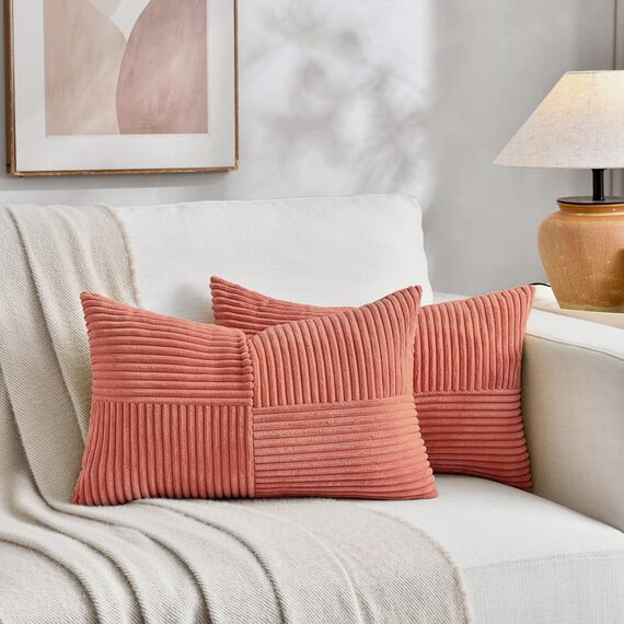 FDTERN 2er Set Korallenrot Kordsamt Kissenbezug 40x80CM Weich Moderne Dekorative Kissenbezüge Kissenhülle Dekokissenbezug Sofakissen Dekokissen Boho Deko für Sofa Schlafzimmer Wohnzimmer Bett