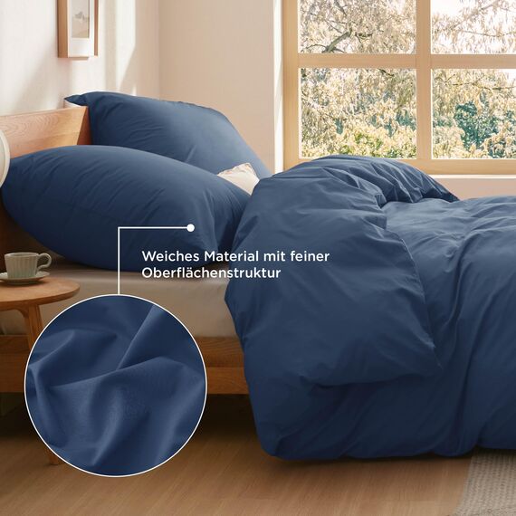 BEDSURE Bettwäsche 155x220 Baumwolle Blau - Bettwäsche-Sets 155 x 220 cm Bettbezug 3teilig mit 2 Kissenbezüge 80x80 cm, Oeko-TEX Bedding mit Reißverschluss